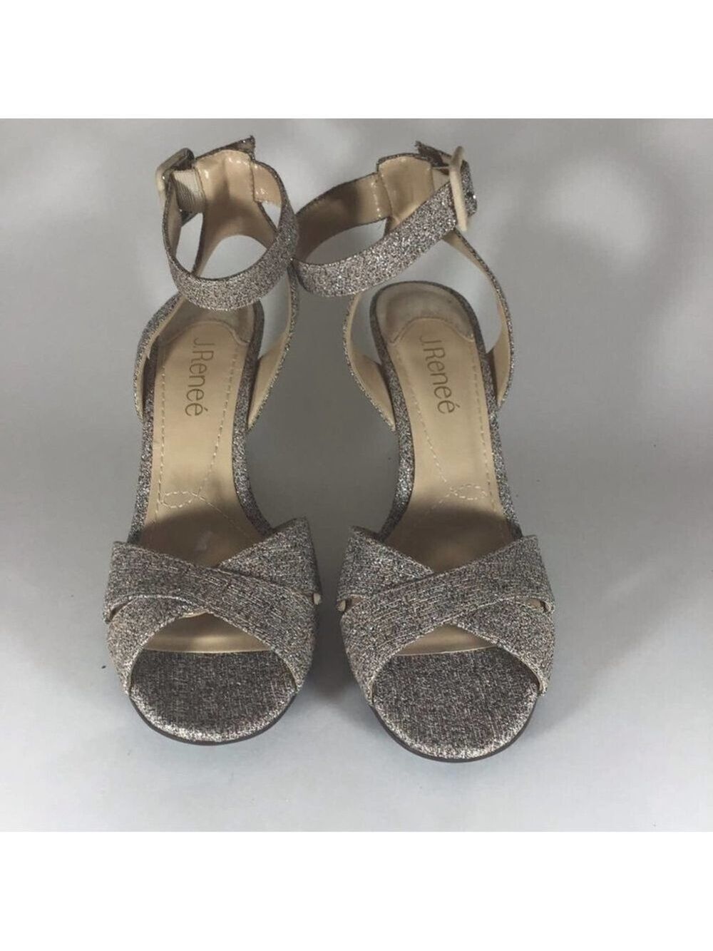 J. Renee Women's Kirkly Glitter and Suede Wedge Heel. Brown & Beige Size 7M